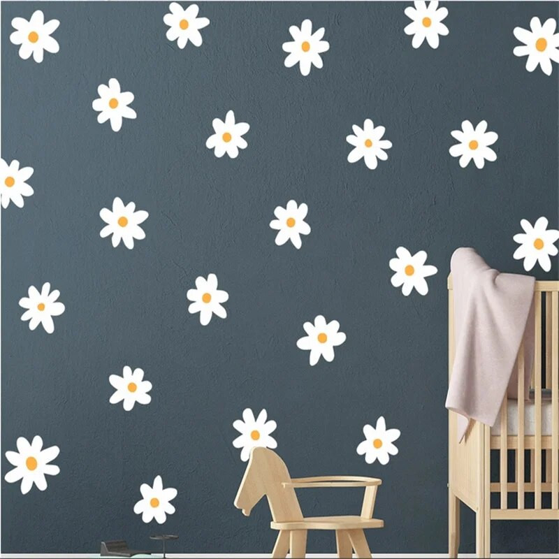 Pašlīmējošās dekoratīvās tapetes multfilmas balti ziedi mājas dekorēšanai sienas uzlīmes meiteņu istabai INS Guļamistabas DIY mākslas sienas gleznojums