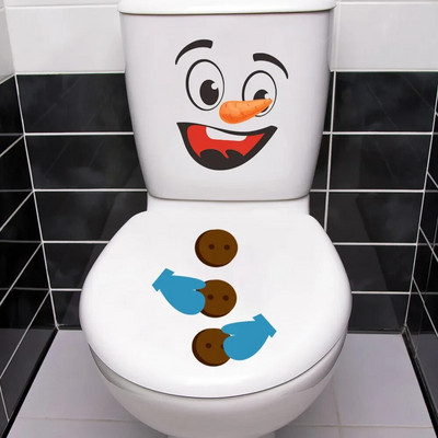 Нови коледни странни креативни стикери за тоалетна имитация на 3D снежен човек стикери за стена стикери за декорация на тоалетна