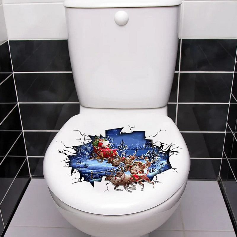 Nauji kalėdiniai neįprasti kūrybingi tualeto lipdukai, imituojantys 3D sniego senį, sienų lipdukai tualeto dekoravimo lipdukai