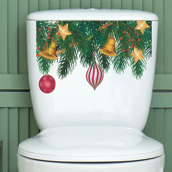 Χριστουγεννιάτικο αυτοκόλλητο τουαλέτας κινούμενα σχέδια Χριστουγεννιάτικες μπάλες Holly Leaf Snowman Elk Αυτοκόλλητα τοίχου PVC Χριστουγεννιάτικη κομοδίνα μπάνιου Διακόσμηση σπιτιού