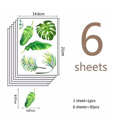 BalleenShiny PVC 6db zöld trópusi levelek barkács fali matrica pásztor stílusú nappali dekor tapéta gyerekek óvodai falfestmény matrica