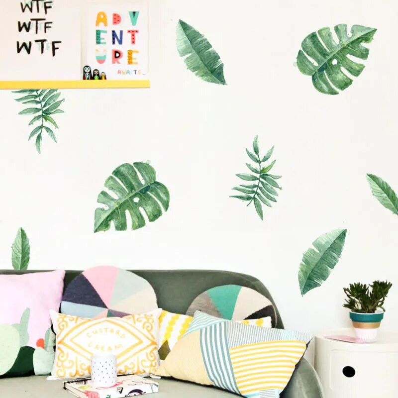 BalleenShiny PVC 6db zöld trópusi levelek barkács fali matrica pásztor stílusú nappali dekor tapéta gyerekek óvodai falfestmény matrica