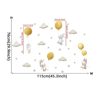 Akvareļu rozā balonu zaķa mākoņu sienas uzlīmes bērnu istabai bērnu istabas dekorēšanai sienu uzlīmes zēniem un meitenēm dāvanas PVC