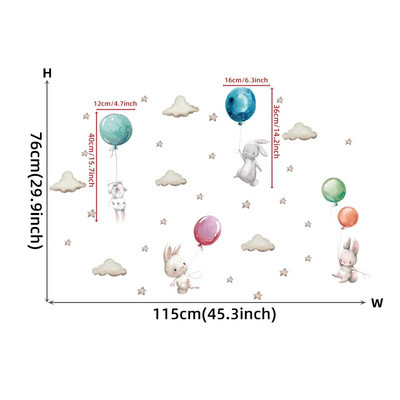 Akvareļu rozā balonu zaķa mākoņu sienas uzlīmes bērnu istabai bērnu istabas dekorēšanai sienu uzlīmes zēniem un meitenēm dāvanas PVC