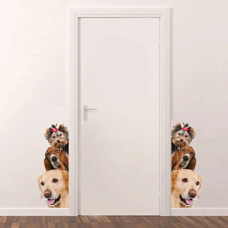 Kutyák Macskák 3D fali matrica Vicces ajtó ablak Ruhásszekrény Hűtődekoráció gyerekszoba lakberendezési rajzfilm állatművészet vinil matrica