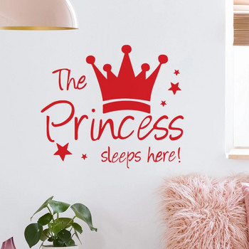 Μωρό αυτοκόλλητο τοίχου Κορώνα Τοιχογραφία Φόντο Παιδικό σαλόνι Αφαιρούμενο Αυτοκόλλητο Η Πριγκίπισσα Πριγκίπισσα κοιμάται εδώ Πριγκίπισσα Διακόσμηση κρεβατοκάμαρας