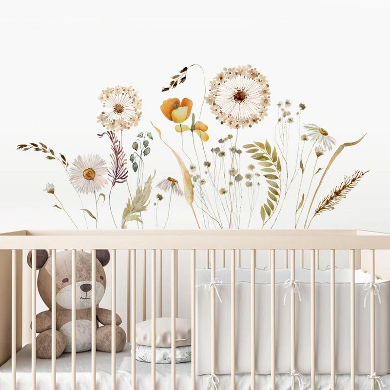 „Boho“ akvarelė, džiovinta pampų žolė, gėlių augalai, sienų lipdukai Vinilo „pasidaryk pats“ lipdukai Sienų lipdukai Vaikų kambario Svetainės namų dekoras
