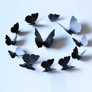 12PVC черни декоративни пеперуди на стикери за стена Домашен декор Стикер за врата на всекидневна Спалня Аксесоари за декорация на дома