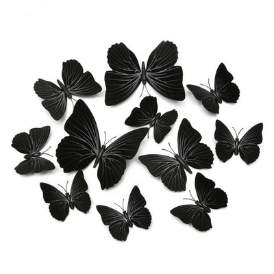 12PVC mustad dekoratiivsed liblikad seinal kleebised Kodukaunistused Elutoa magamistoa uksekleebis Kodukaunistuse tarvikud