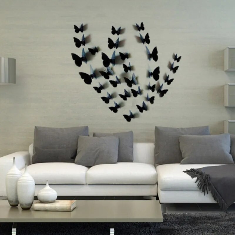 12PVC mustad dekoratiivsed liblikad seinal kleebised Kodukaunistused Elutoa magamistoa uksekleebis Kodukaunistuse tarvikud
