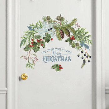 Πράσινο φυτό κουκουνάρια Αυτοκόλλητα τοίχου με κλαδί κουκουνάρι Χριστουγεννιάτικη διακόσμηση 2023 Πρωτοχρονιάτικο ντεκόρ Γυάλινο παράθυρο Αυτοκόλλητο πόρτας Αφίσα σπιτιού Βινύλιο