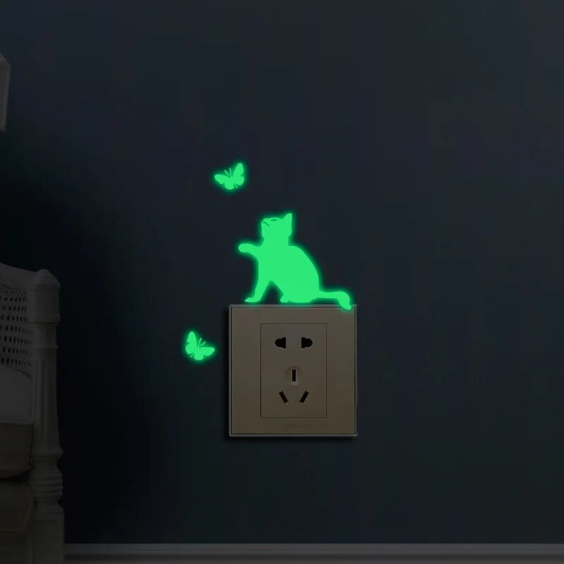 Animacinio filmo mielas šviečiantis jungiklis lipdukas šviečia tamsoje sienoje lipdukai namų dekoras vaikų kambario dekoravimas lipdukas kačių fėja mėnulis