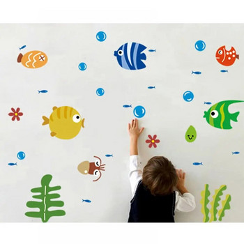 Αυτοκόλλητο τοίχου Bubbles Fish Fish Decals Παιδικό παιδικό δωμάτιο μπάνιου τοίχου Νηπιαγωγείο Cartoon Ocean Animal αδιάβροχο PVC σπίτι DIY Διακόσμηση