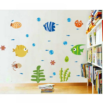 Мехурчета Риба Стикери за стена Детска бебешка стая Стикер за стена за баня Детска стая Карикатура Океанско животно Водоустойчива PVC декорация за дома Направи си сам