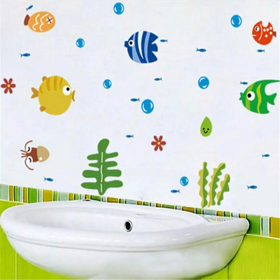 Mullid Kalad Seinakleebised Laste beebituba Vannitoa seinakleebis Lasteaed Multifilm Ookeaniloom Veekindel PVC Kodu DIY Dekoratsioon