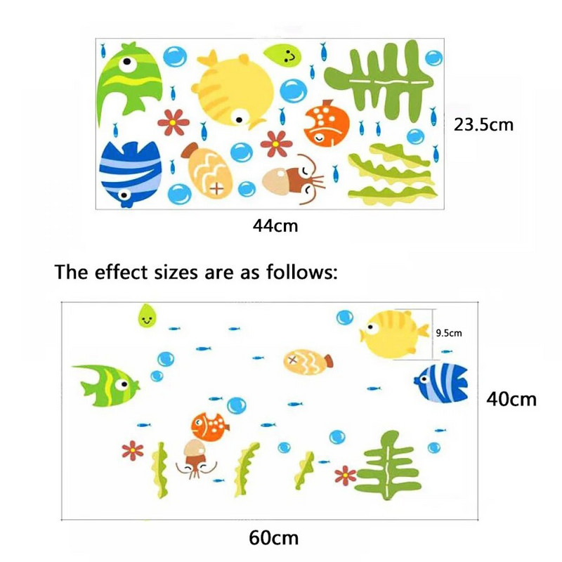 Mullid Kalad Seinakleebised Laste beebituba Vannitoa seinakleebis Lasteaed Multifilm Ookeaniloom Veekindel PVC Kodu DIY Dekoratsioon