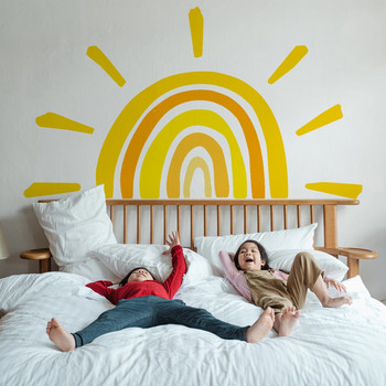 Стикери за стена Boho Sun, Големи стикери за стена с половин слънце, Слънчев декор за стена за момче Момиче Детска спалня Всекидневна Детска класна стая