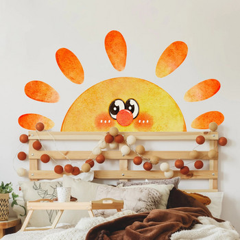 Стикери за стена Boho Sun, Големи стикери за стена с половин слънце, Слънчев декор за стена за момче Момиче Детска спалня Всекидневна Детска класна стая