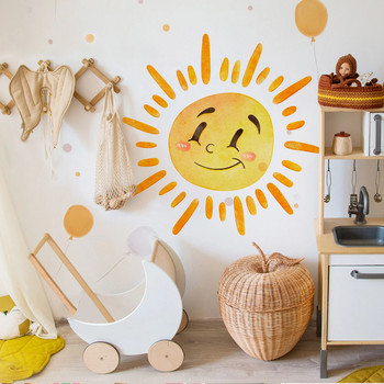 Χαλκομανίες τοίχου Boho Sun, Μεγάλα αυτοκόλλητα τοίχου μισού ήλιου, Sunshine διακόσμηση τοίχου για αγόρι κορίτσι Παιδικό υπνοδωμάτιο Σαλόνι Νηπιαγωγείο Τάξη