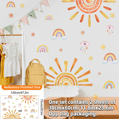 Boho saules sienas uzlīmes, lielas pussauļotas sienas uzlīmes, saules staru sienas dekors zēniem, meitenēm, bērniem guļamistaba, viesistaba, bērnudārza klase