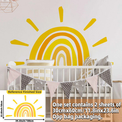 Boho saules sienas uzlīmes, lielas pussauļotas sienas uzlīmes, saules staru sienas dekors zēniem, meitenēm, bērniem guļamistaba, viesistaba, bērnudārza klase