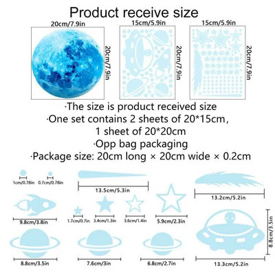 Gaismas Mēness zvaigžņu sienas uzlīmes mirdz tumsā 3D burbuļu punktveida zvaigzne mājas bērnu istabas griestu dekoram dienasgaismas sienas uzlīmes