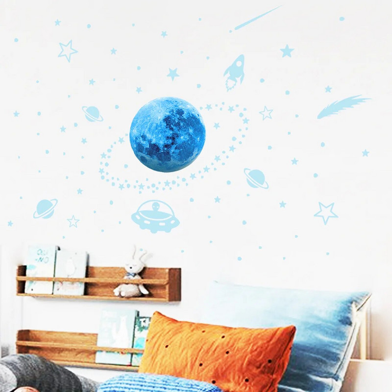 Gaismas Mēness zvaigžņu sienas uzlīmes mirdz tumsā 3D burbuļu punktveida zvaigzne mājas bērnu istabas griestu dekoram dienasgaismas sienas uzlīmes