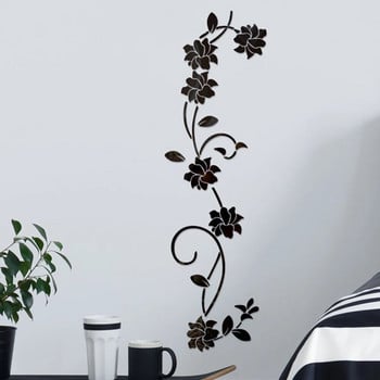 3D огледален стикер за стена Изкуство на цветя Подвижна акрилна стикерна стенопис Декорация на домашна стая Златно, сребристо, черно Спалня Декорация на баня