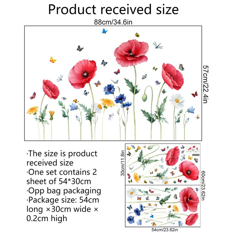 2tk Punase mooniõiega liblikas seinakleebis Elektrostaatiline pasta Aknaklaaspasta Kahepoolne nähtav dekoratiivne seinakleebis