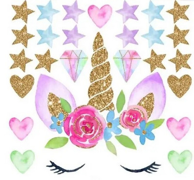 Krāsains puķu dzīvnieks vienradzis sienas uzlīme 3D mākslas uzlīme Bērnu istabas bērnu istabas sienas dekorēšana mājas dekorēšana