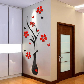 Αυτοκόλλητο τοίχου Diy βάζο λουλούδι Ακρυλικό 3d χαριτωμένος συνδυασμός με εφέ καθρέφτη Αυτοκόλλητο τοίχου Αυτοκόλλητο διακόσμησης σπιτιού Λουλούδια Αυτοκόλλητο τοίχου Decal