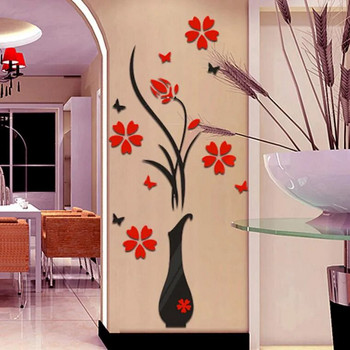 Направи си сам ваза, стикер за стена с цветя, акрилна 3d сладка комбинация, стикер за стена с огледален ефект, стикер за домашен декор, цветя, стикер за стена