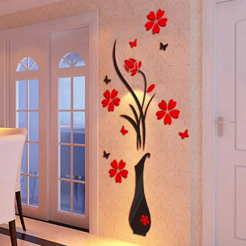 Αυτοκόλλητο τοίχου Diy βάζο λουλούδι Ακρυλικό 3d χαριτωμένος συνδυασμός με εφέ καθρέφτη Αυτοκόλλητο τοίχου Αυτοκόλλητο διακόσμησης σπιτιού Λουλούδια Αυτοκόλλητο τοίχου Decal