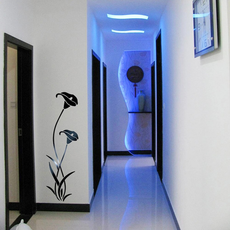 Vinyl Art Tükör fali matrica 3D Akril Könnyű Tükör Virág Művészeti Szobadekor Sliver/Arany/Fekete tükör 3db