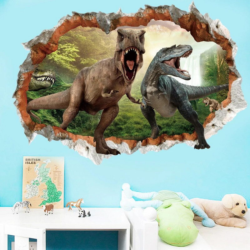 Tyrannosaurus Rex dinozaurų gyvūnai Sienos lipdukai vaikams Kambariai Miegamasis Namų dekoras 3D ryškūs sienų lipdukai PVC freskos meno plakatas