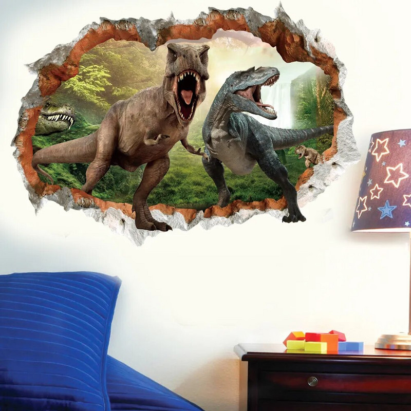 Tyrannosaurus Rex dinozaurų gyvūnai Sienos lipdukai vaikams Kambariai Miegamasis Namų dekoras 3D ryškūs sienų lipdukai PVC freskos meno plakatas