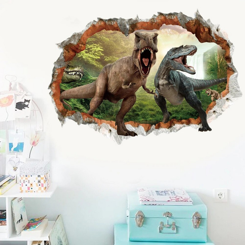 Tyrannosaurus Rex dinozaurų gyvūnai Sienos lipdukai vaikams Kambariai Miegamasis Namų dekoras 3D ryškūs sienų lipdukai PVC freskos meno plakatas