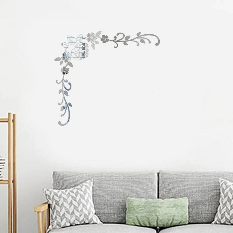 3D ziedu rotangpalmas spoguļu sienas uzlīmes izdaiļo mājas vidi dekorēšanas aksesuāri, kas piemēroti viesistabas guļamistabas dekorēšanai