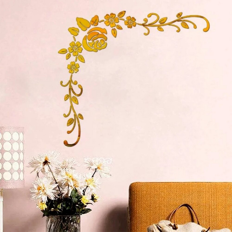 3D ziedu rotangpalmas spoguļu sienas uzlīmes izdaiļo mājas vidi dekorēšanas aksesuāri, kas piemēroti viesistabas guļamistabas dekorēšanai