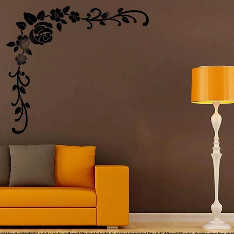 3D ziedu rotangpalmas spoguļu sienas uzlīmes izdaiļo mājas vidi dekorēšanas aksesuāri, kas piemēroti viesistabas guļamistabas dekorēšanai