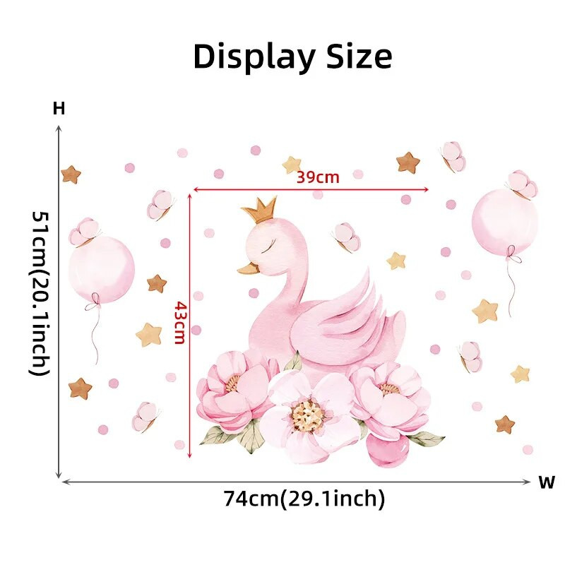 Animacinių filmų rožinė gulbė karūna balionų sienų lipdukai vaikų kambariams mergaičių kūdikių kambario miegamojo apdaila Mieli darželio sienų dekoro lipdukai