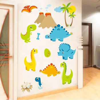 Анимационни динозаври Стикери за стена за декорация на детска стая 3d Сладки животни Стенопис Изкуство Направи си сам домашни стикери Pvc плакати