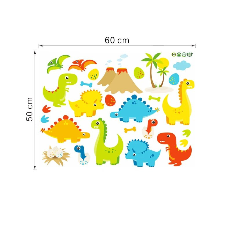 Karikatūra Dinozauri Sienas Uzlīmes Bērniem Telpas dekorēšana 3D Jauki dzīvnieki Sienas gleznojumi Māksla Mājas uzlīmes PVC plakāti