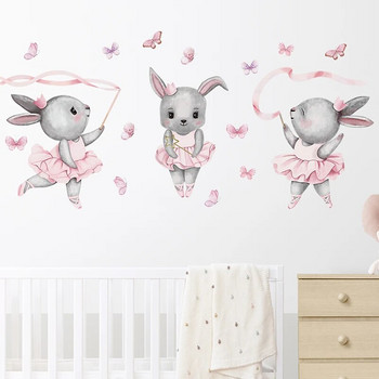 Χειροποίητη ζωγραφιά Μπαλέτου Bunny Rabbit Dancer Cute Animals Αυτοκόλλητα τοίχου για βρεφικό βρεφικό δωμάτιο κορίτσι δωμάτιο Αυτοκόλλητα τοίχου σπιτιού Διακοσμητικά pvc