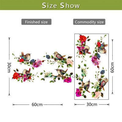 1 gab putnu un ziedu raksta sienas uzlīmes Putni stāv uz zariem Ziedi rotā sienas uzlīmes