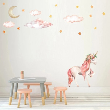 Ροζ Unicorn Star Cloud Αυτοκόλλητα τοίχου για παιδικά δωμάτια Κοριτσίστικα Δωμάτιο μωρού Διακόσμηση κρεβατοκάμαρας Νεράιδα Ταπετσαρία κινουμένων σχεδίων για νηπιαγωγείο ζώων