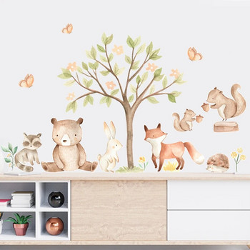 Boho Cartoon Cute Deer Rabbit Woodland Animals Leaf Watercolor Νηπιαγωγείο Αυτοκόλλητα τοίχου Παιδικό δωμάτιο Κορίτσια Υπνοδωμάτιο Διακόσμηση σπιτιού
