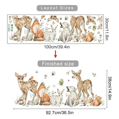 Boho multfilma Jauki brieži trusis meža dzīvnieki lapas akvareļi bērnudārza sienu uzlīmes bērnu istabas meitenes guļamistabas uzlīmes mājas dekors