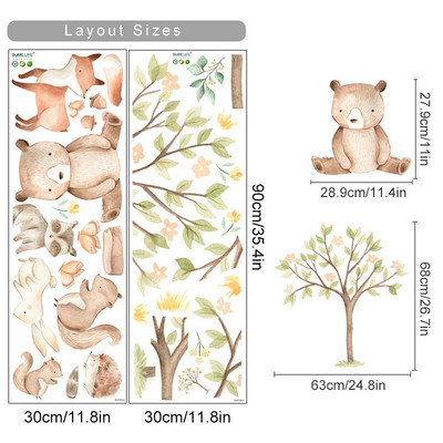 Boho multfilma Jauki brieži trusis meža dzīvnieki lapas akvareļi bērnudārza sienu uzlīmes bērnu istabas meitenes guļamistabas uzlīmes mājas dekors