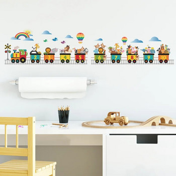 Карикатура Влак Животно Автомобил Трафик Транспорт Стикер за стена PVC Rainbow Балон Стикери за стена за детска стая Декорации за всекидневна